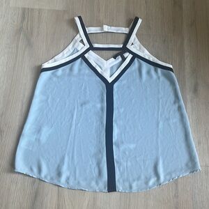 BCBG MAXAZRIA Luisa light cry blue Top - S navy trim small halter chiffon